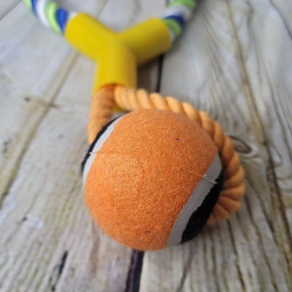 Large Dog Pull Rope with Orange Black Tennis Ball JMK 07000 - Picture 2 of 4